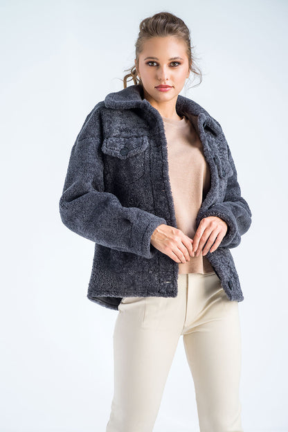 Gray Natural Sheepskin Shearling Jacket-2